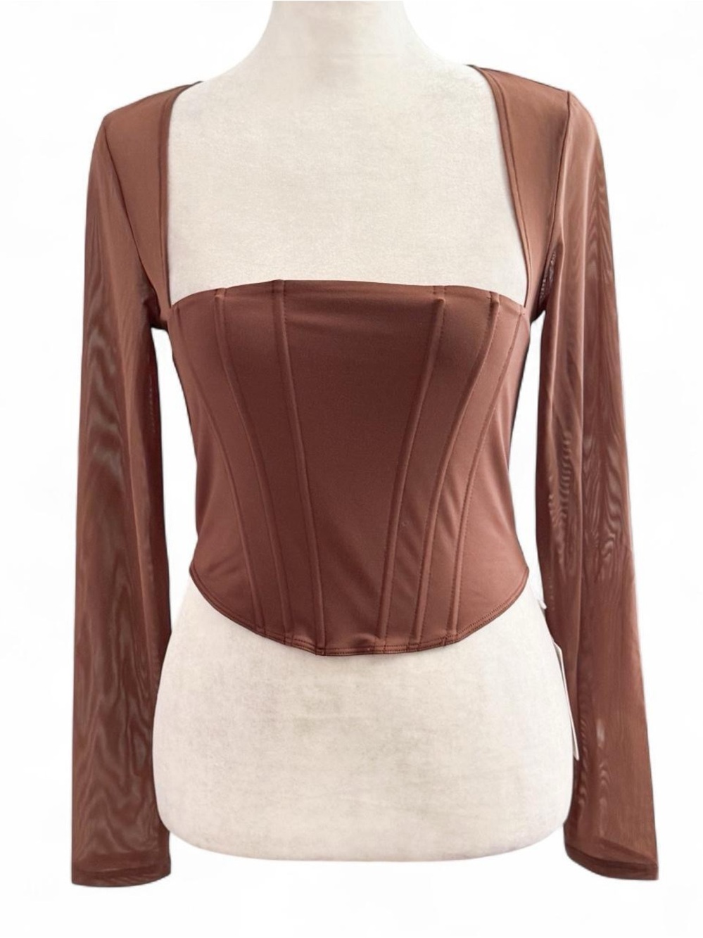 Reoria Brown Mesh Corset Top – Size M, NWT 🤎